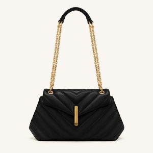 Valerie Sac porté épaule matelassé à rabat et chaîne - Noir