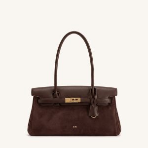 Yara Sac porté épaule en faux daim - Marron chocolat