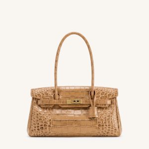 Yara Sac porté épaule - Kaki clair effet croco