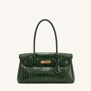 Yara Sac porté épaule - Vert foncé effet croco