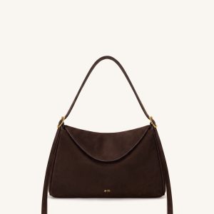 Elowen Sac bandoulière à rabat en faux daim - Marron foncé
