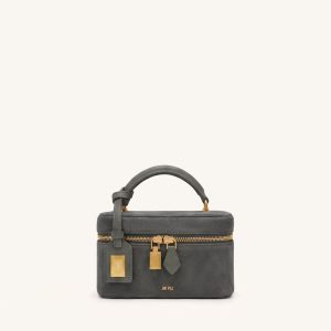 Cleo Sac à poignée supérieure forme boîte en faux daim - Gris foncé