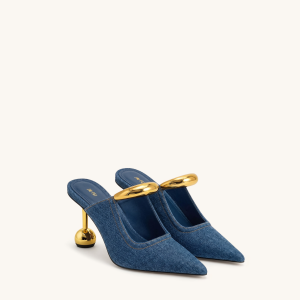 Sofia Mules à talon sphérique avec détail en métal - Bleu jean