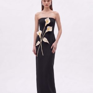 Robe bustier à appliqués floraux - Noir