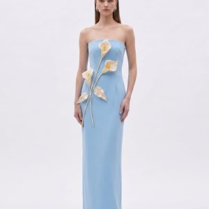 Robe bustier à appliqués floraux - Bleu clair