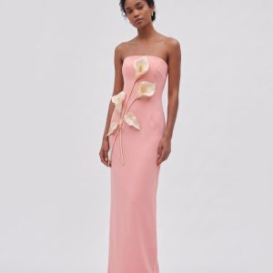 Robe bustier à appliqués floraux - Rose corail