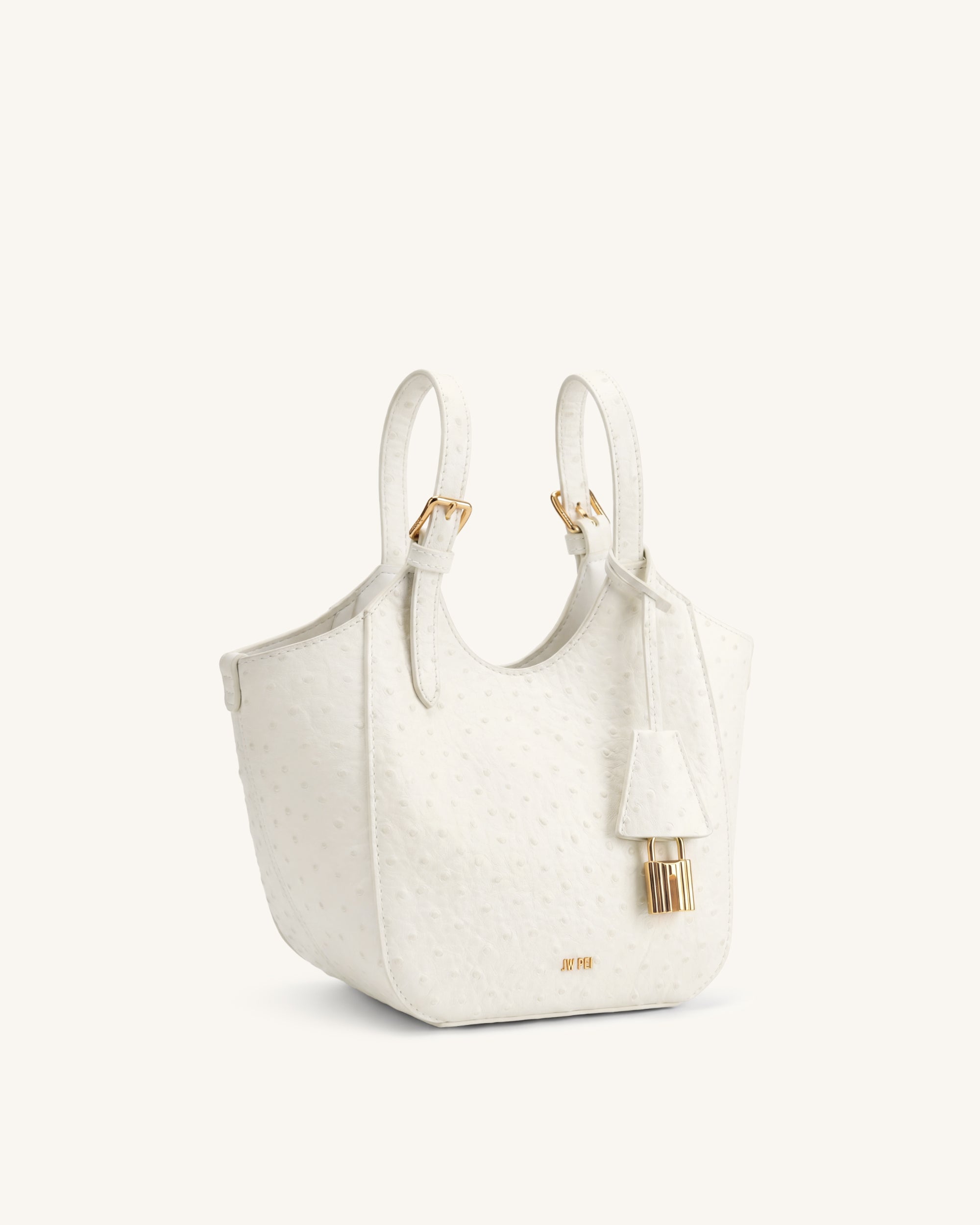 Ines Sac cabas imitation autruche avec cadenas - Blanc – Image 2
