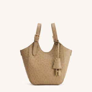Ines Sac cabas imitation autruche avec cadenas - Kaki