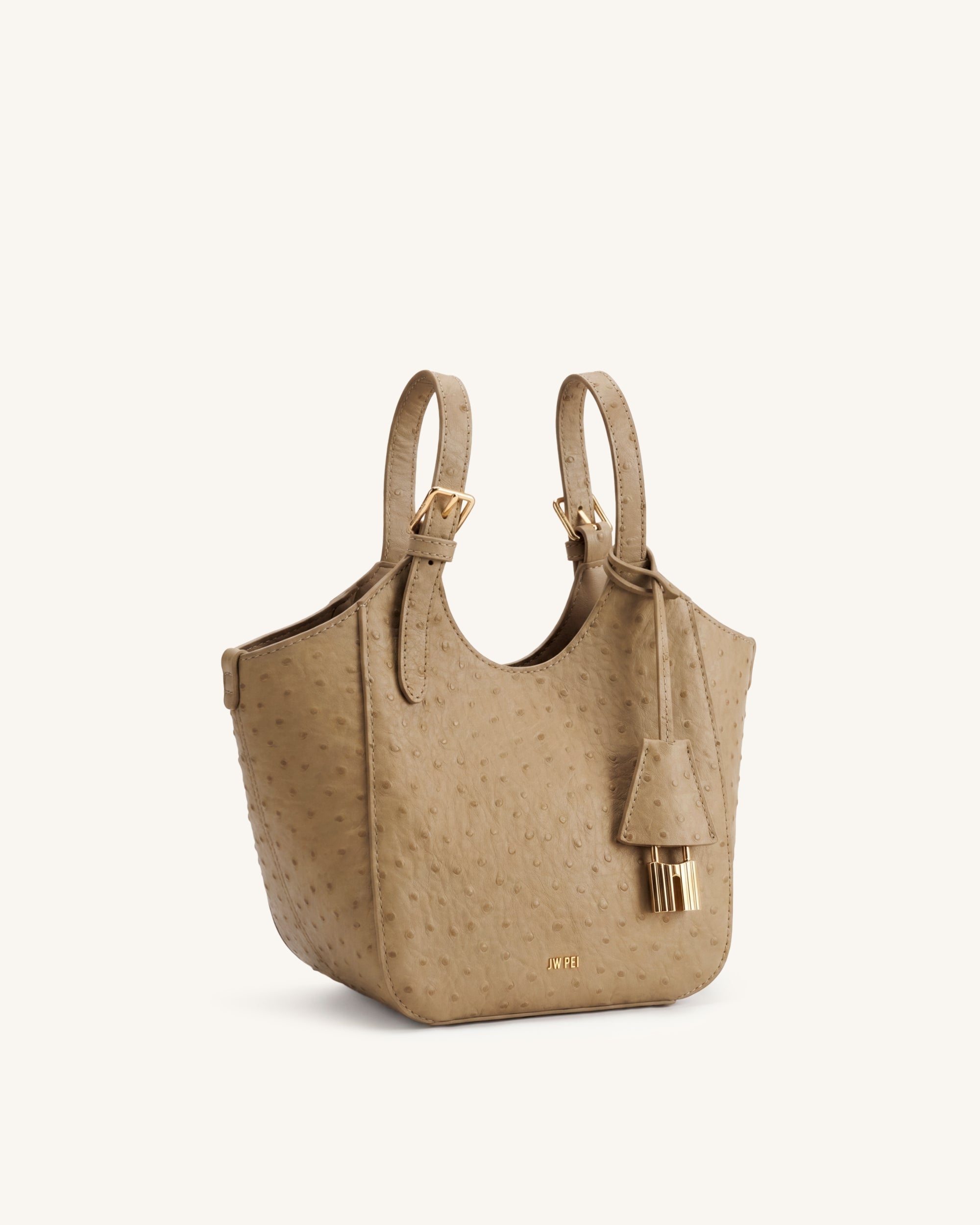 Ines Sac cabas imitation autruche avec cadenas - Kaki – Image 2