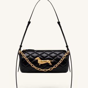 Sac porté épaule matelassé à chaîne Dachshund - Noir