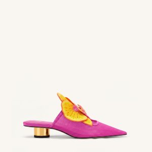 Helena Mules ajourées à décorations brodées - Rouge rose