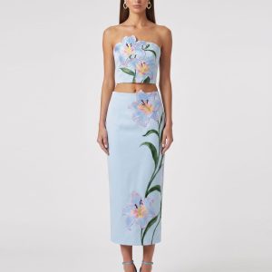 Lily Top corset bustier brodé de fleurs - Bleu clair