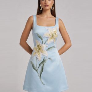 Lily Mini robe trapèze sans manches à imprimé floral - Bleu clair