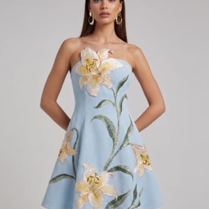 Lily Mini robe trapèze bustier à imprimé floral - Bleu clair