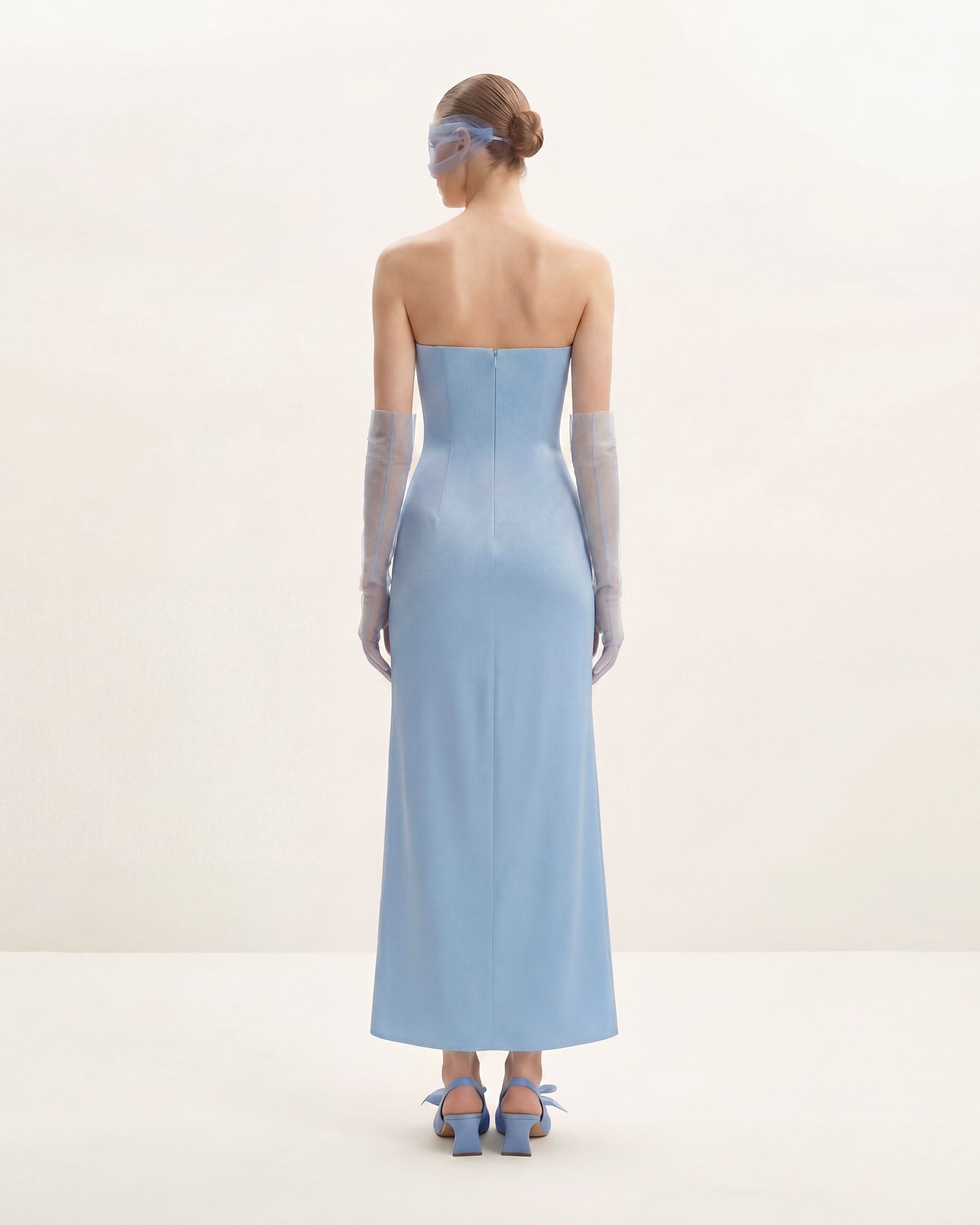 Robe longue à broderie florale - Bleu – Image 2