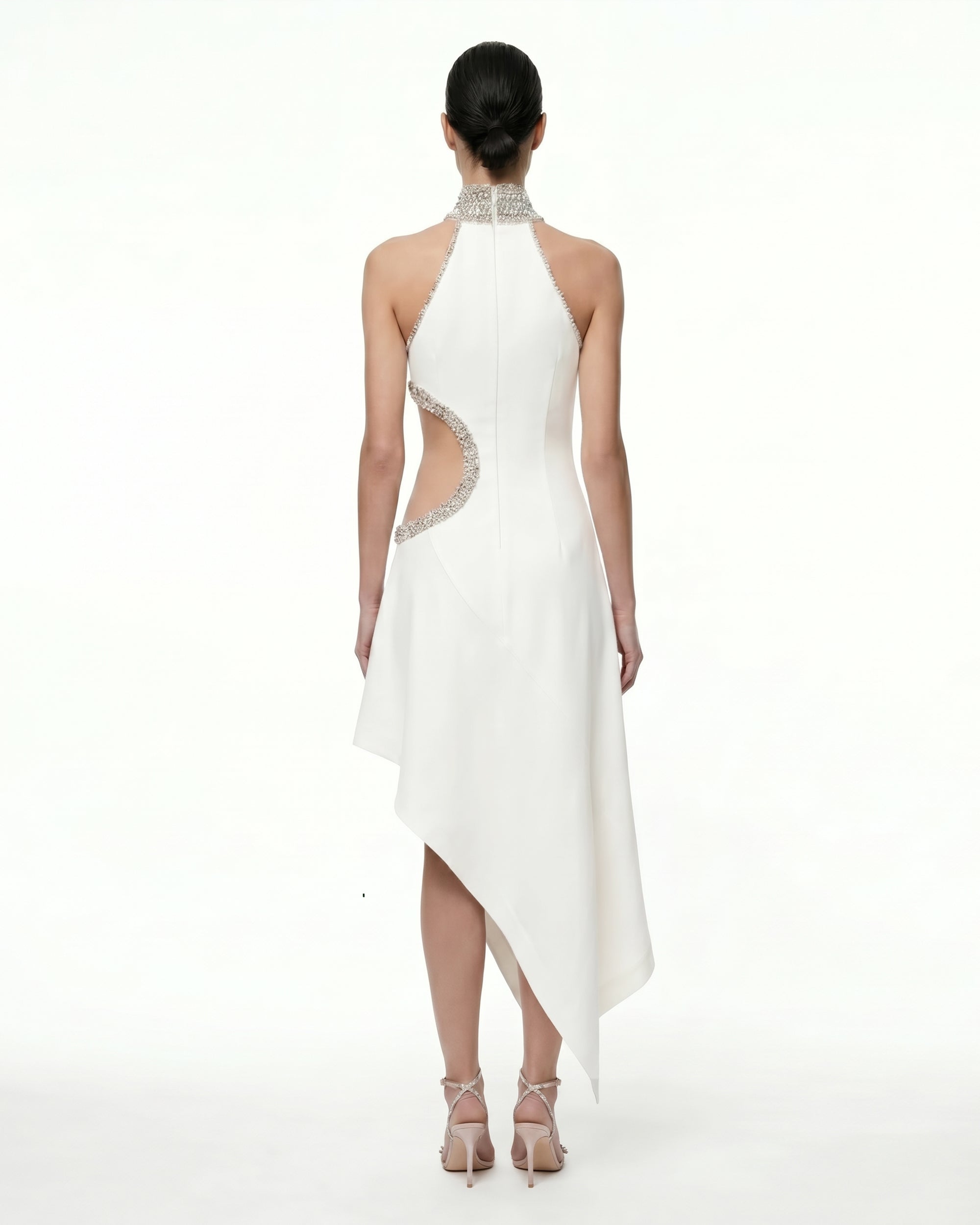 Robe à col montant ajourée avec ornements bijoux Floral - Blanc – Image 2