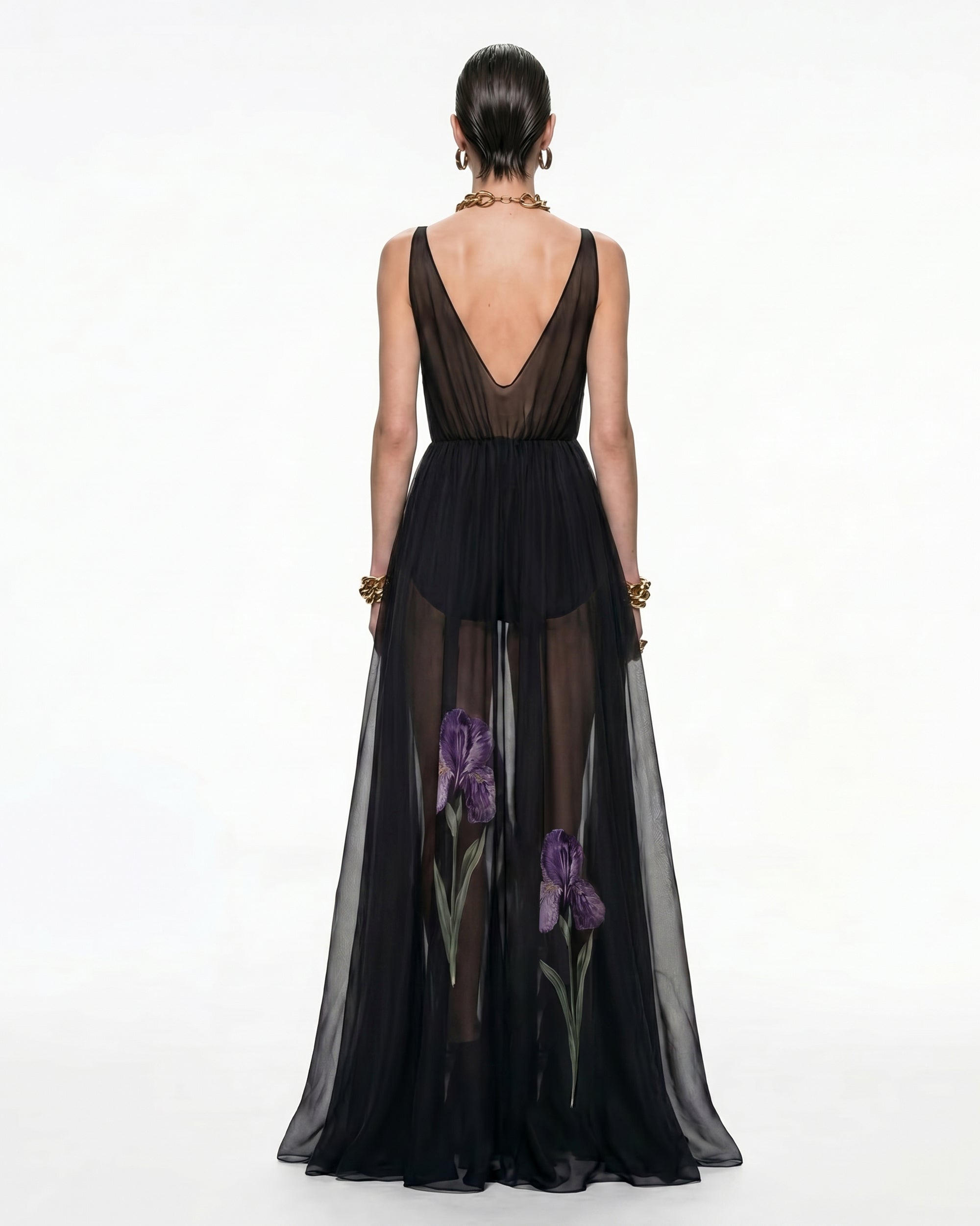 Robe maxi en voile à imprimé floral - Noir – Image 2