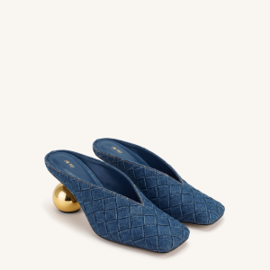 Ellie Mules à talons tressées à bout carré - Bleu denim