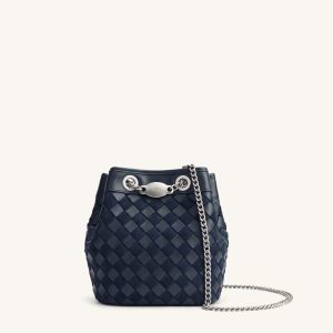 Yara Sac seau tissé à la main en similicuir suédé - Bleu foncé