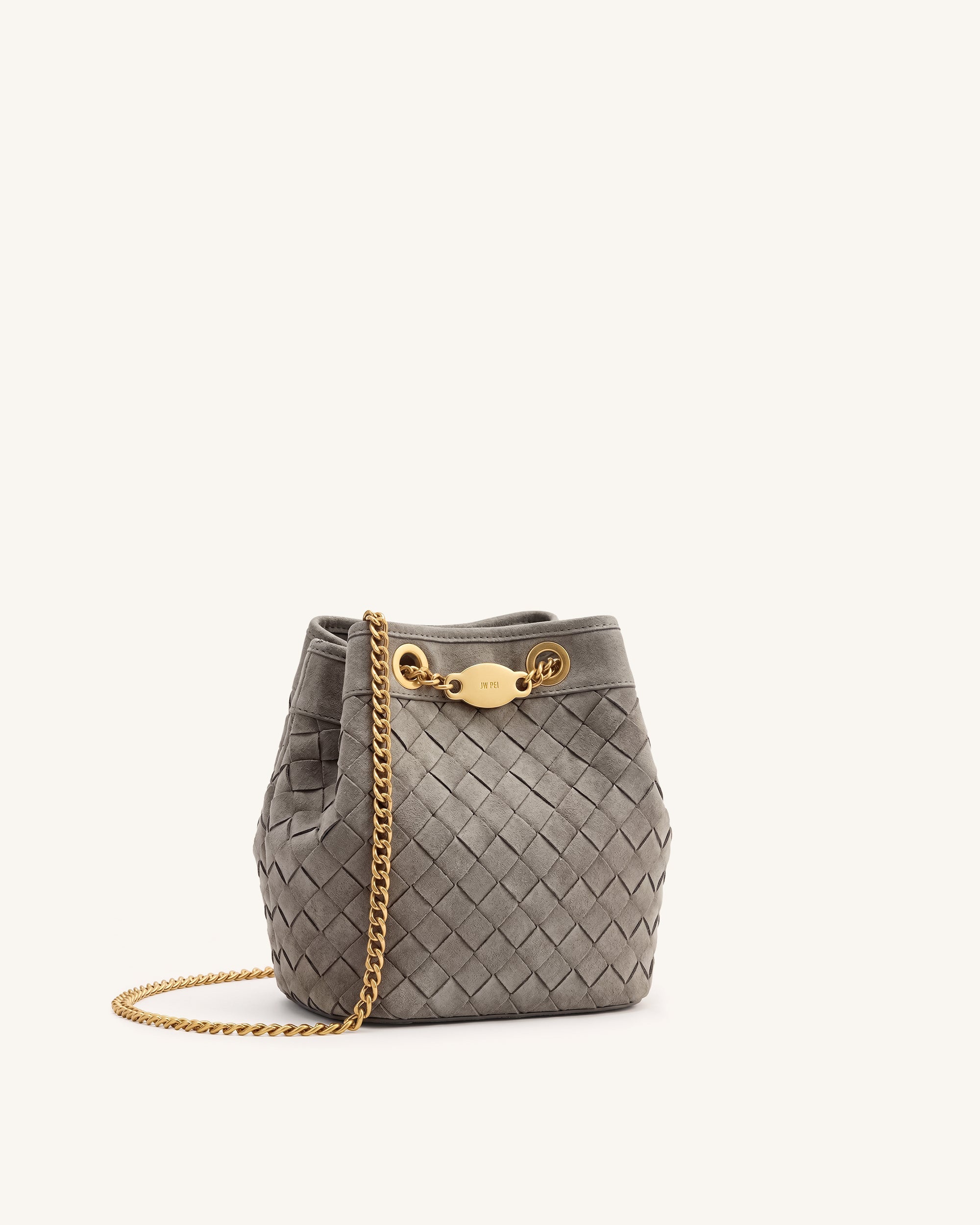 Yara Sac seau tissé à la main en suédine - Gris – Image 2
