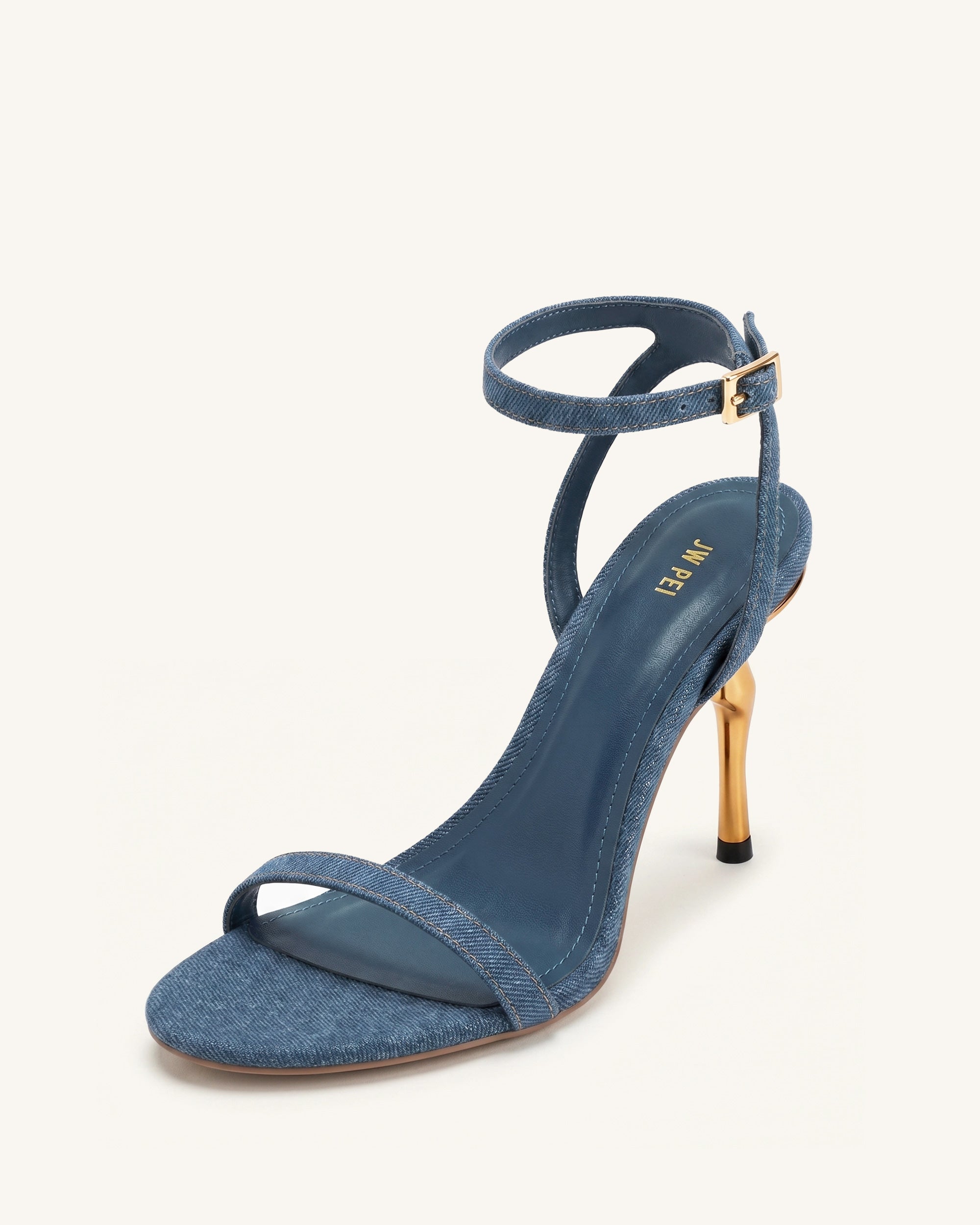 Alivia Sandales à talon en métal doré - Bleu denim – Image 3