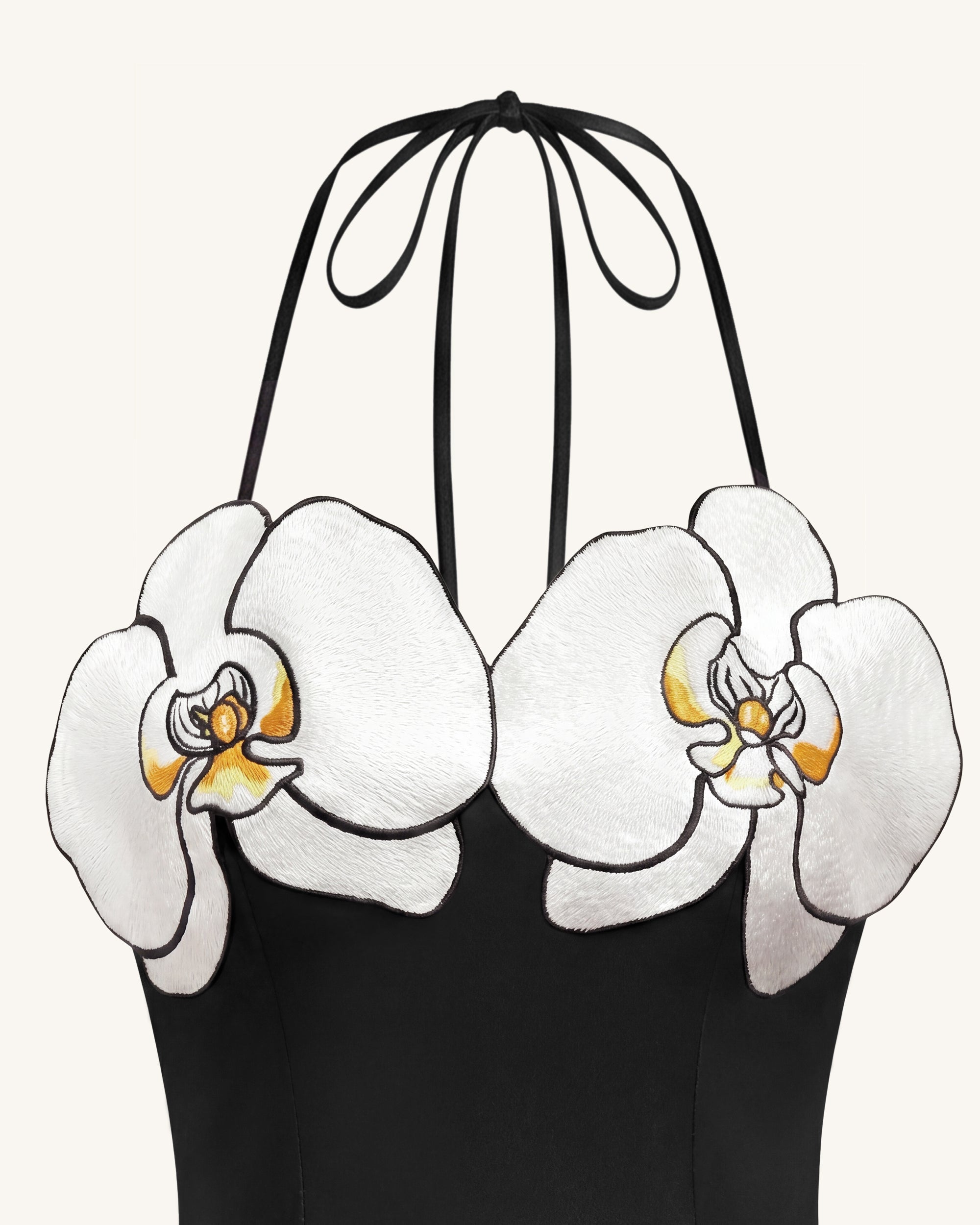 Robe midi asymétrique à broderies orchidées - Noir – Image 5