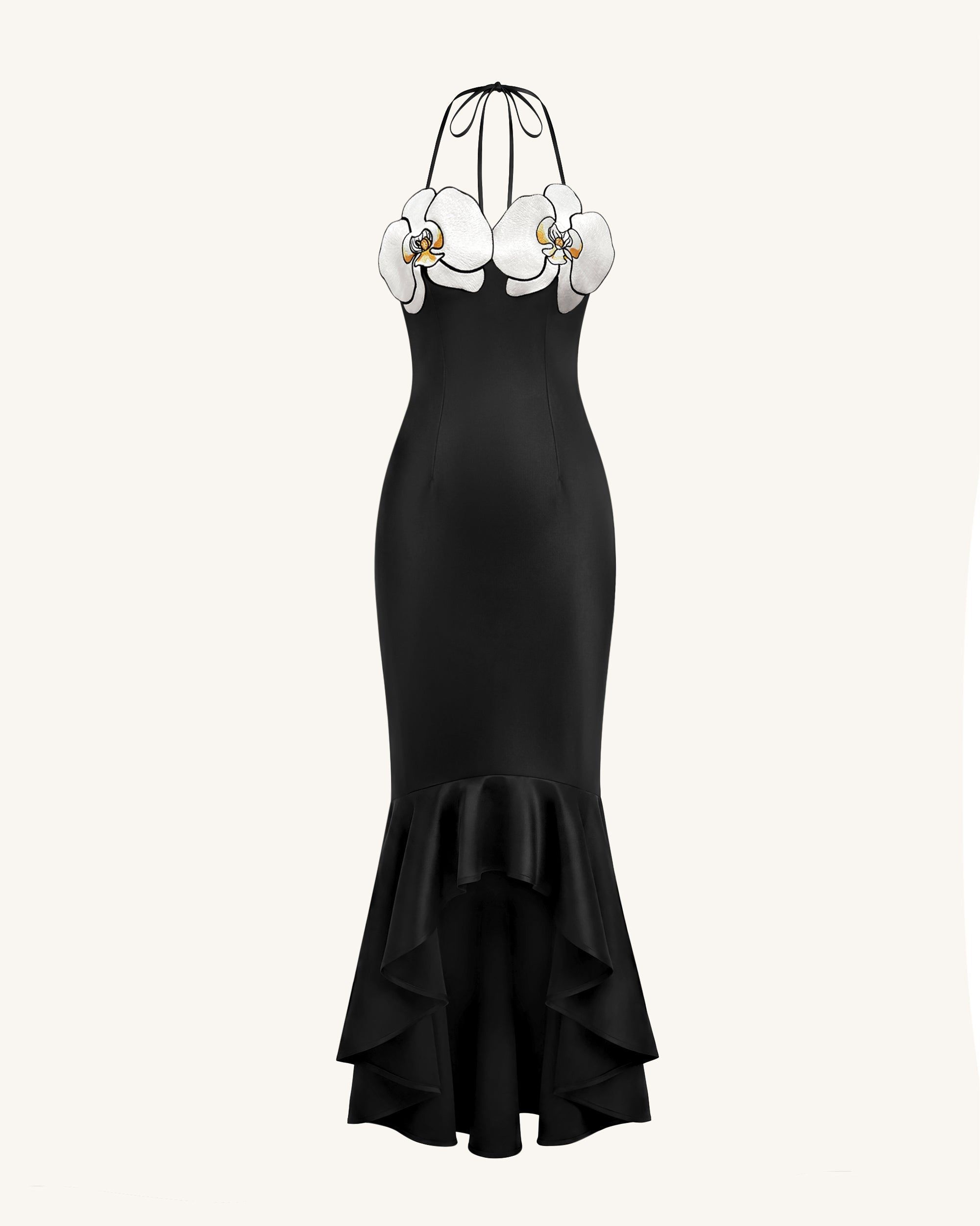 Robe midi asymétrique à broderies orchidées - Noir – Image 2