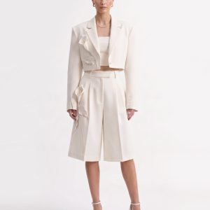 Blazer court à appliqués floraux - Blanc
