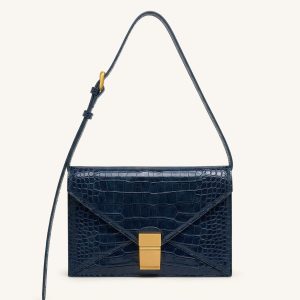 Clio Sac bandoulière enveloppe - Effet croco marine