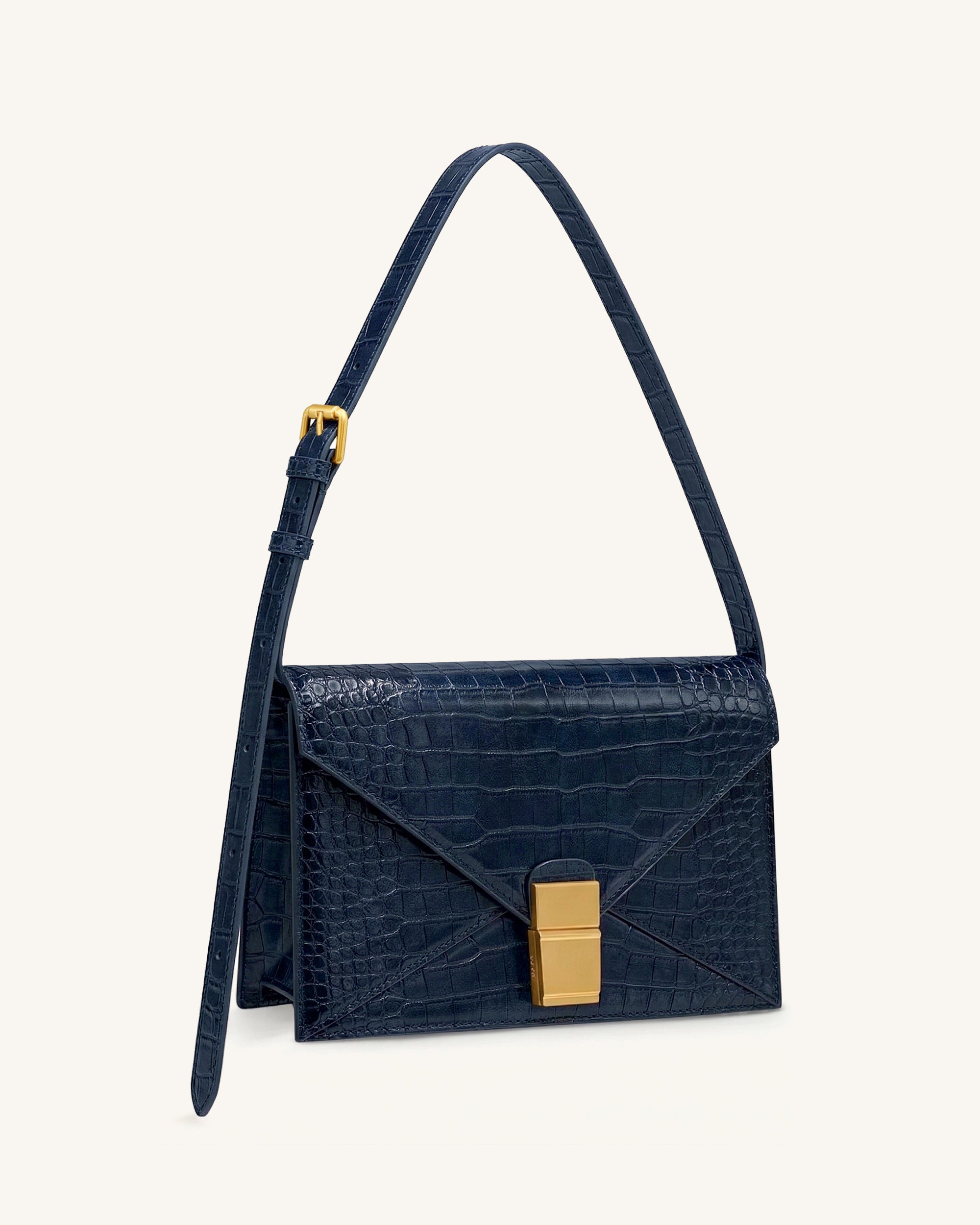 Clio Sac bandoulière enveloppe - Effet croco marine – Image 2