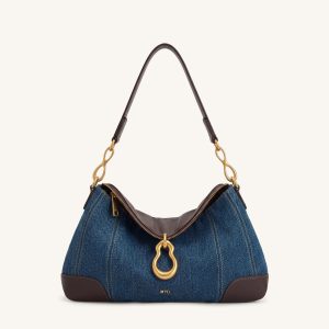 Jayla Sac porté épaule orné d'un pendentif métallique - Denim bleu