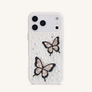 Coque de téléphone ornée de perles Butterfly - Blanc