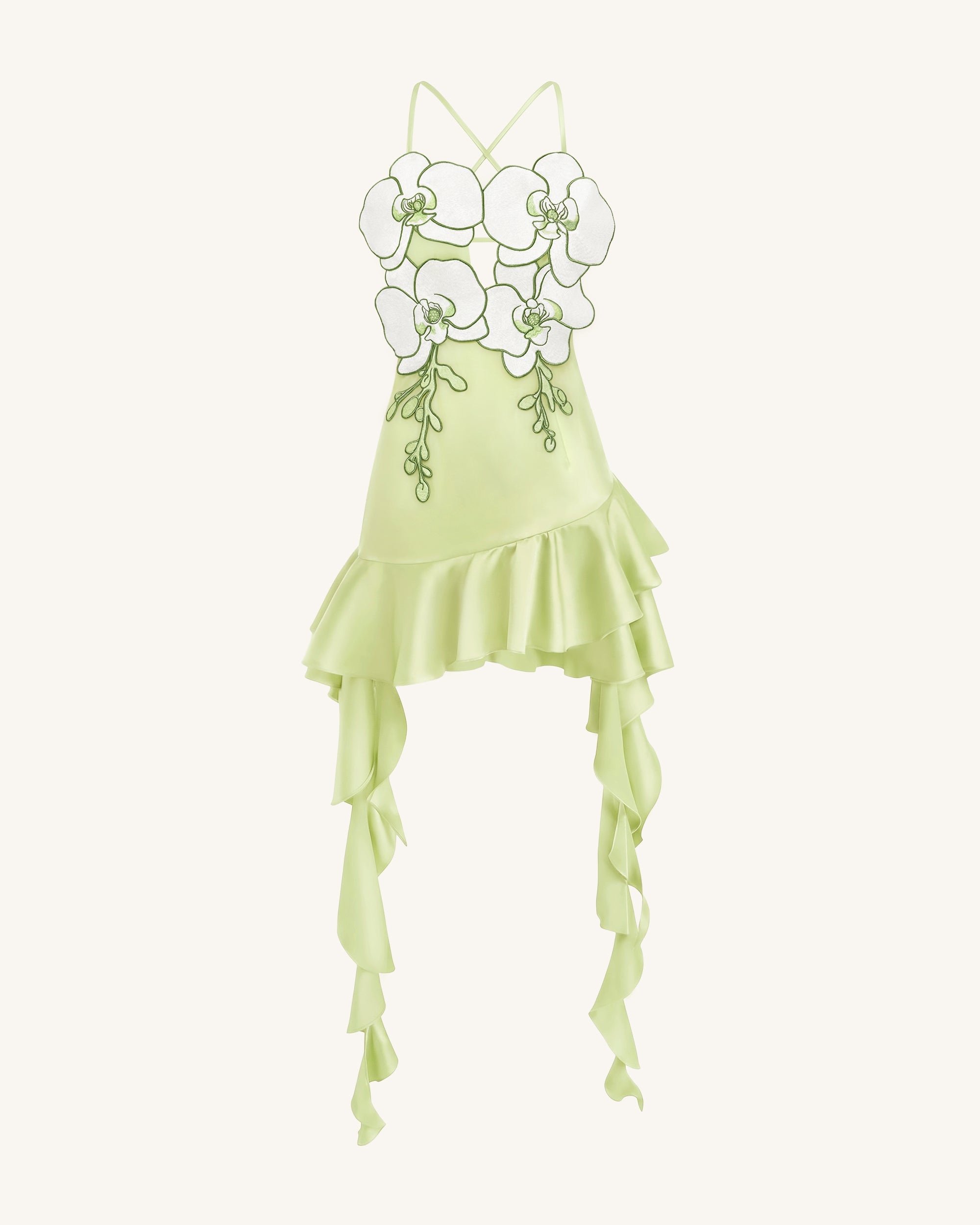 Mini-robe à volants et broderies orchidées - Vert clair – Image 3