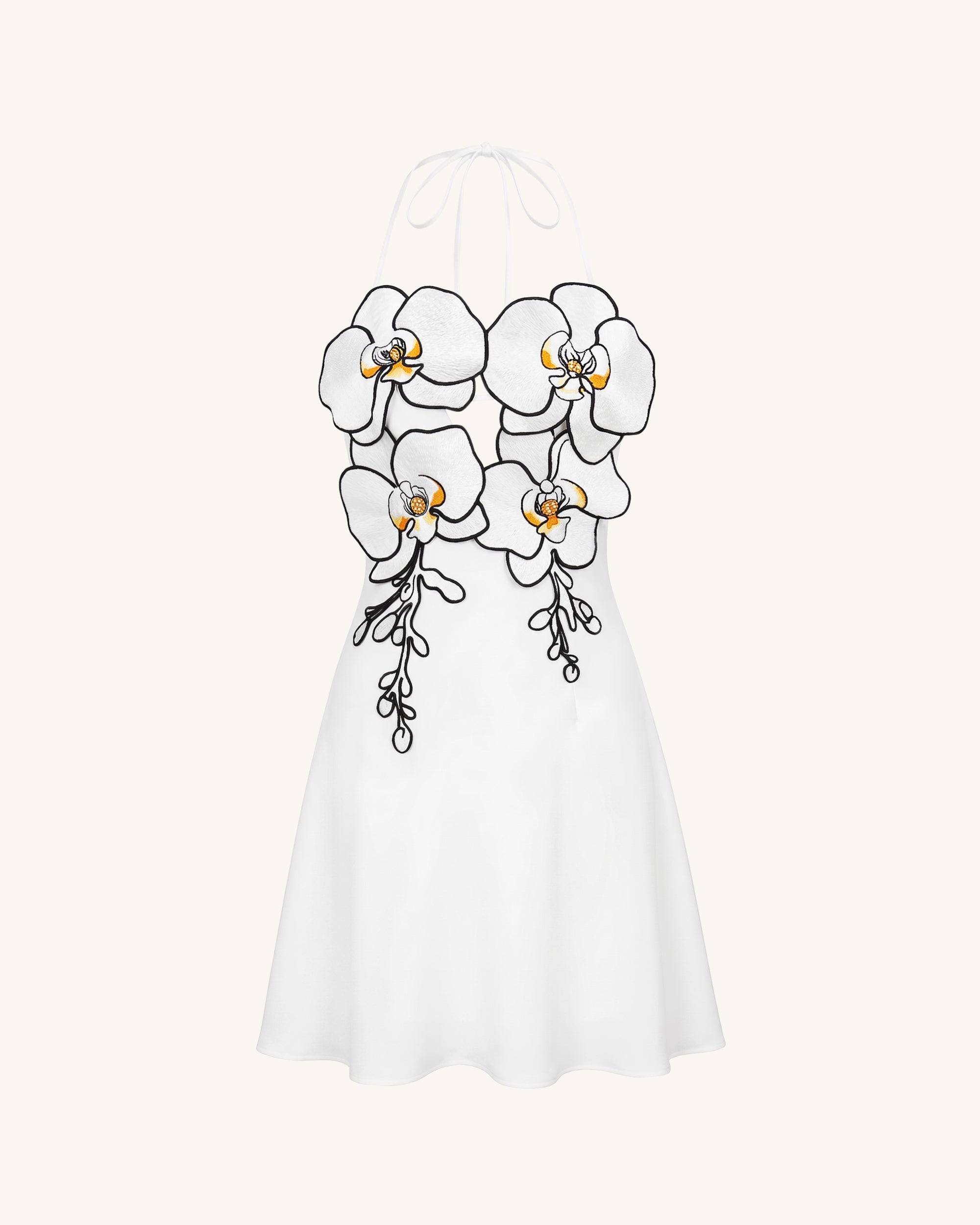 Mini-robe dos nu à broderies orchidées - Blanc – Image 3
