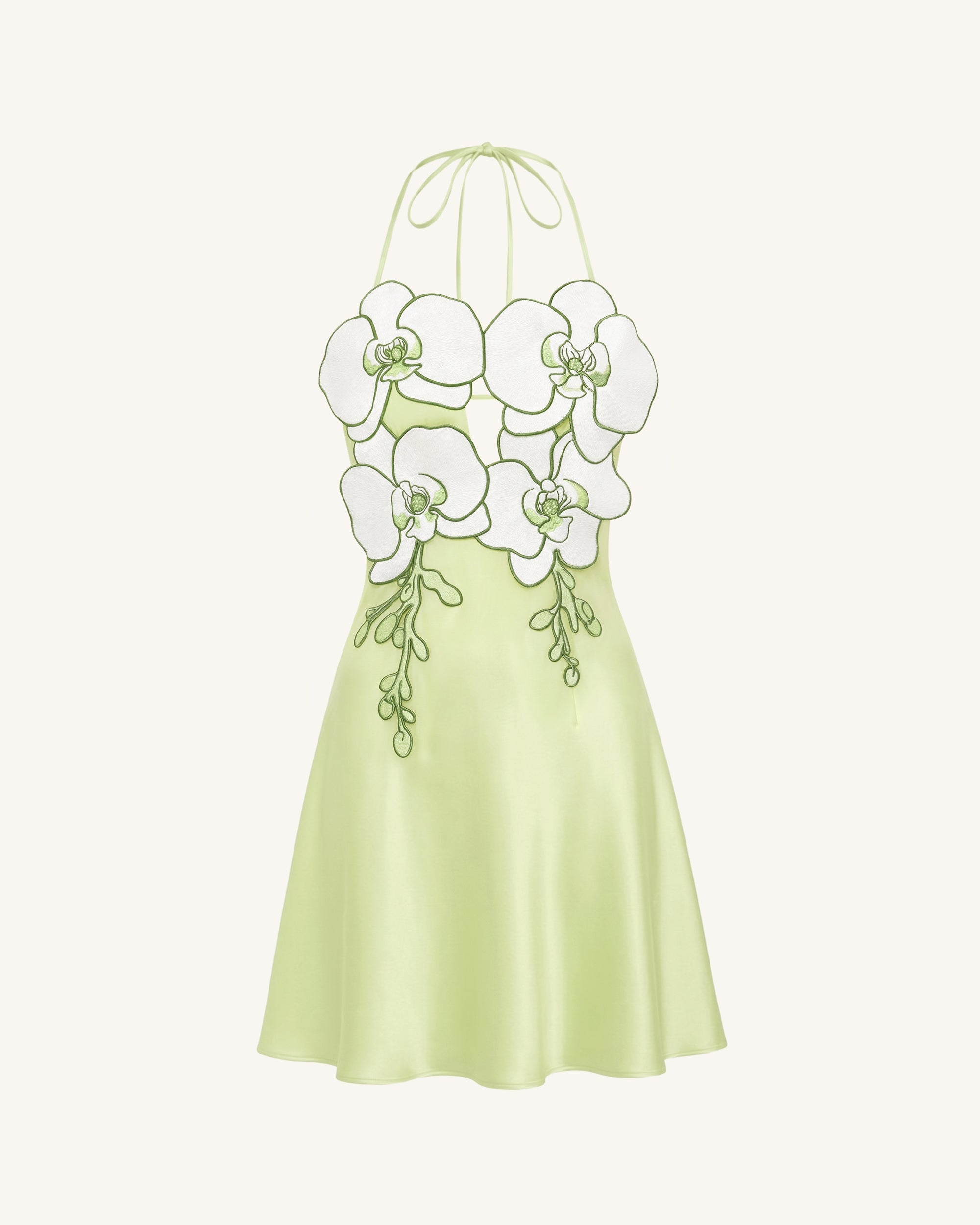 Mini-robe dos nu à broderies orchidées - Vert clair – Image 3