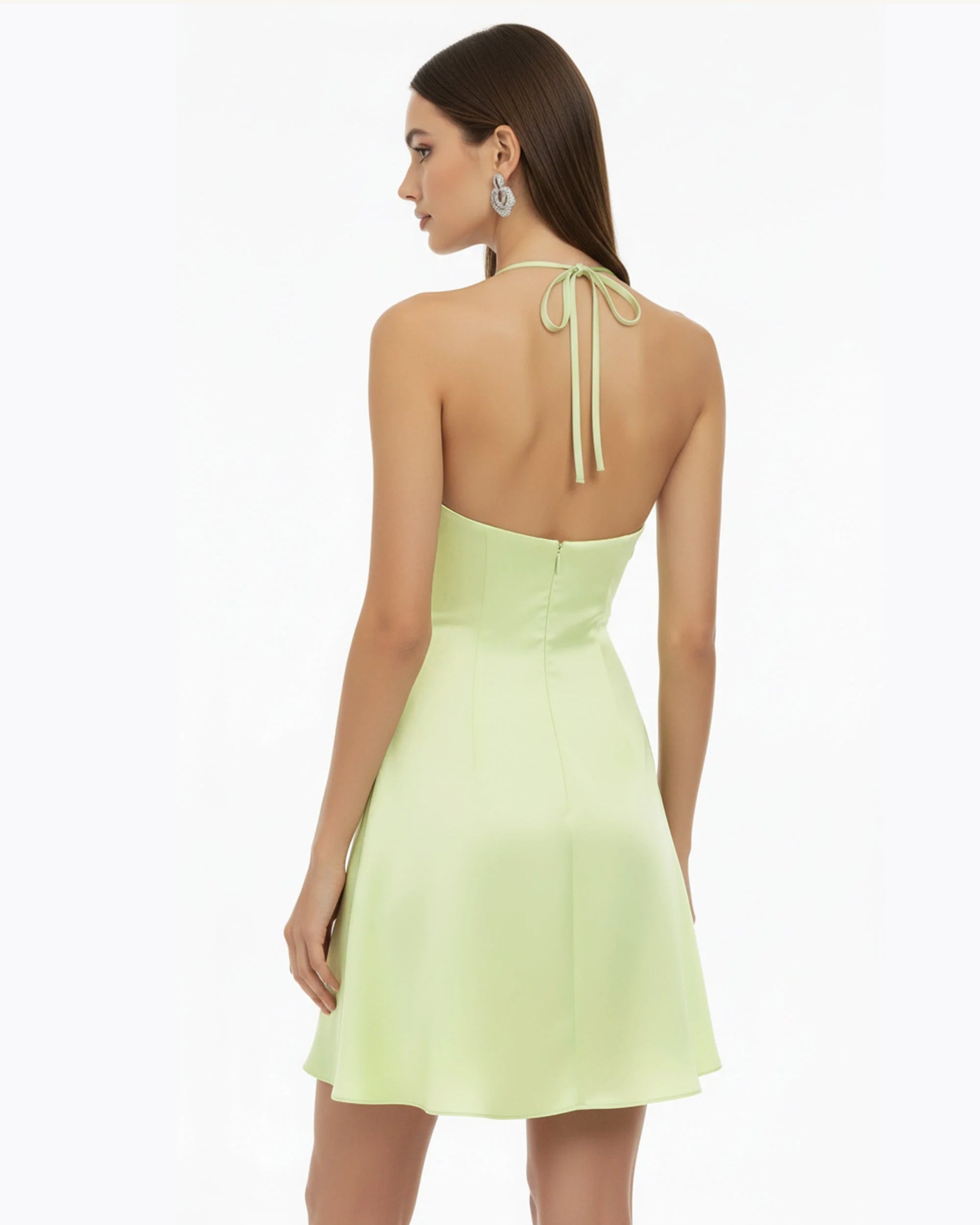 Mini-robe dos nu à broderies orchidées - Vert clair – Image 2