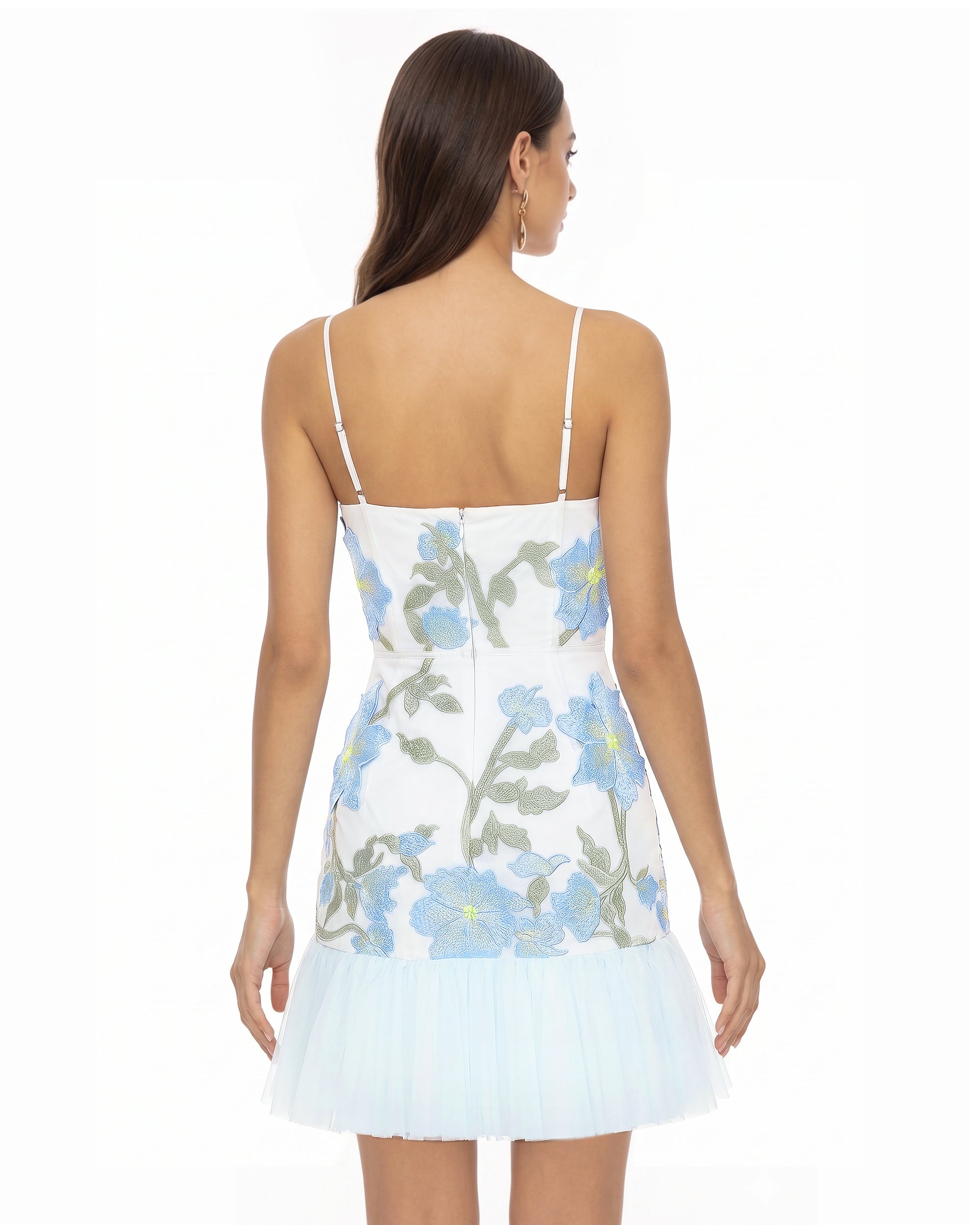 Mini robe à bretelles à fleurs - Bleu ciel – Image 2