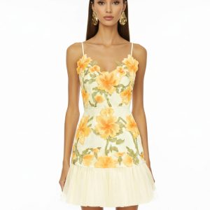 Mini robe à bretelles à fleurs - Souci
