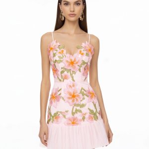 Mini robe à bretelles à fleurs - Rose