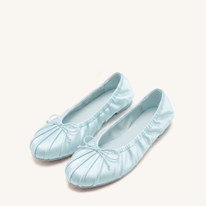 Solenne Ballerines en satin froncées à cordon de serrage - Bleu