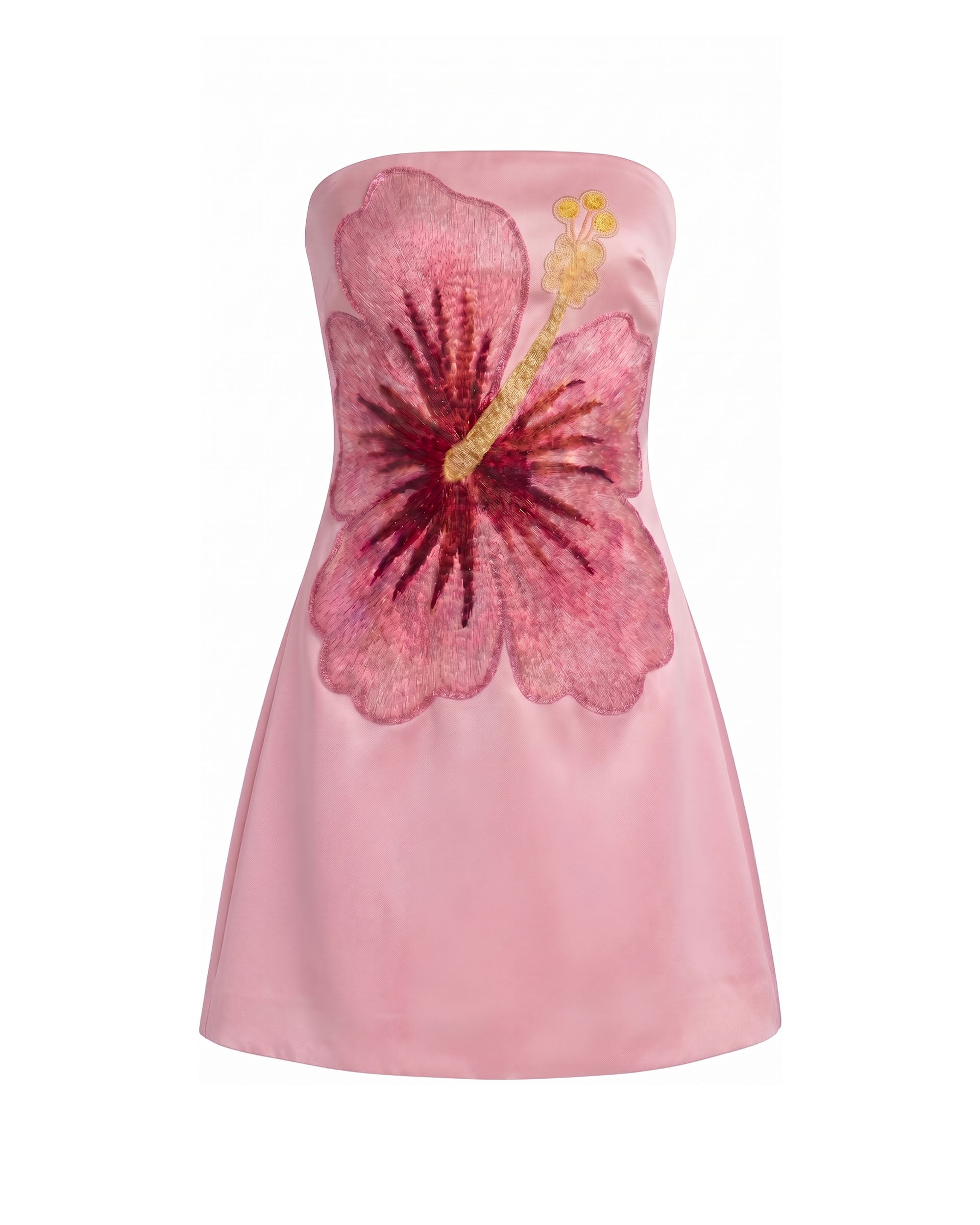 Robe courte bandeau brodée d'hibiscus - Rose – Image 2
