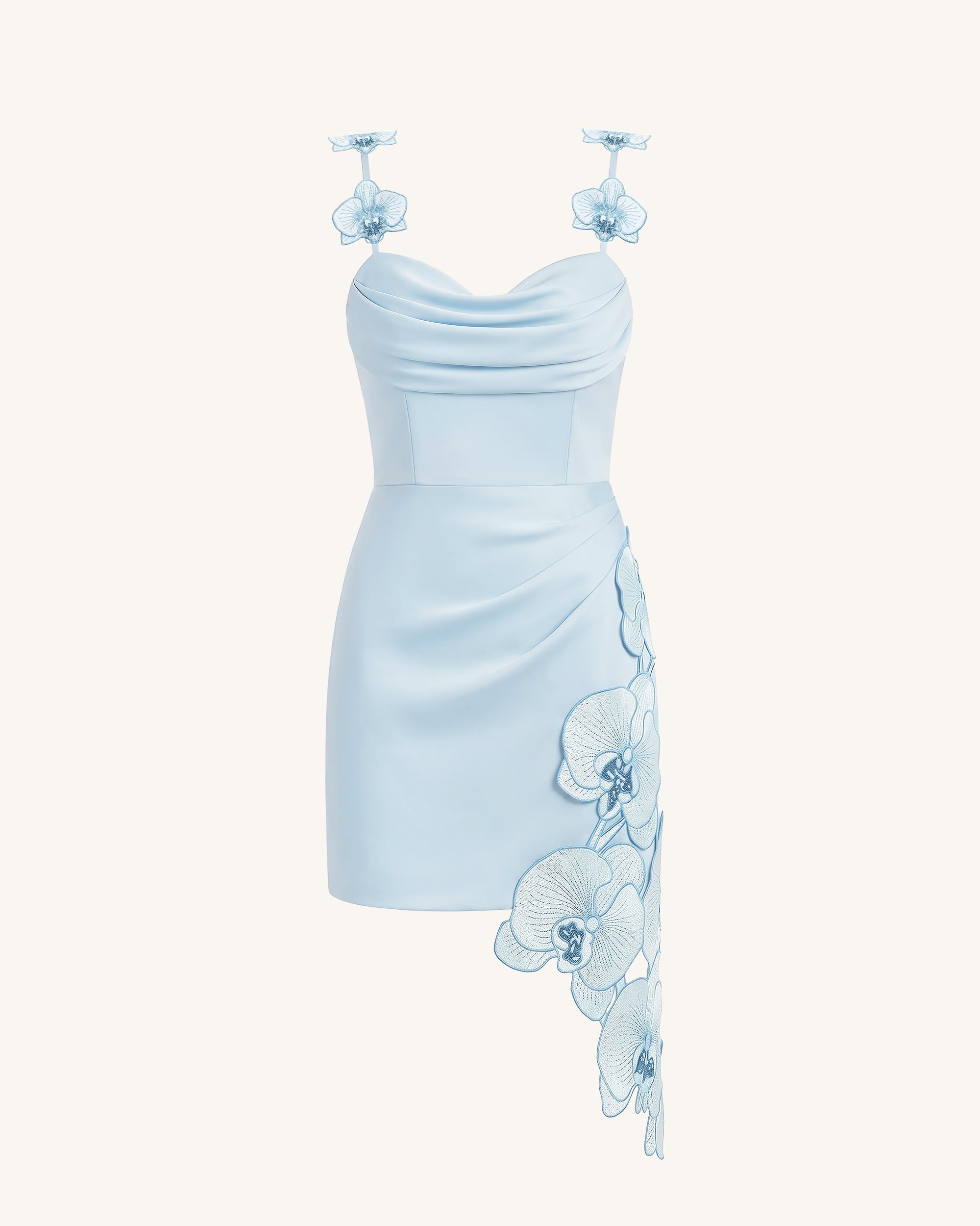 Orchid Mini Robe Drapée Broderie - Bleu Clair – Image 3