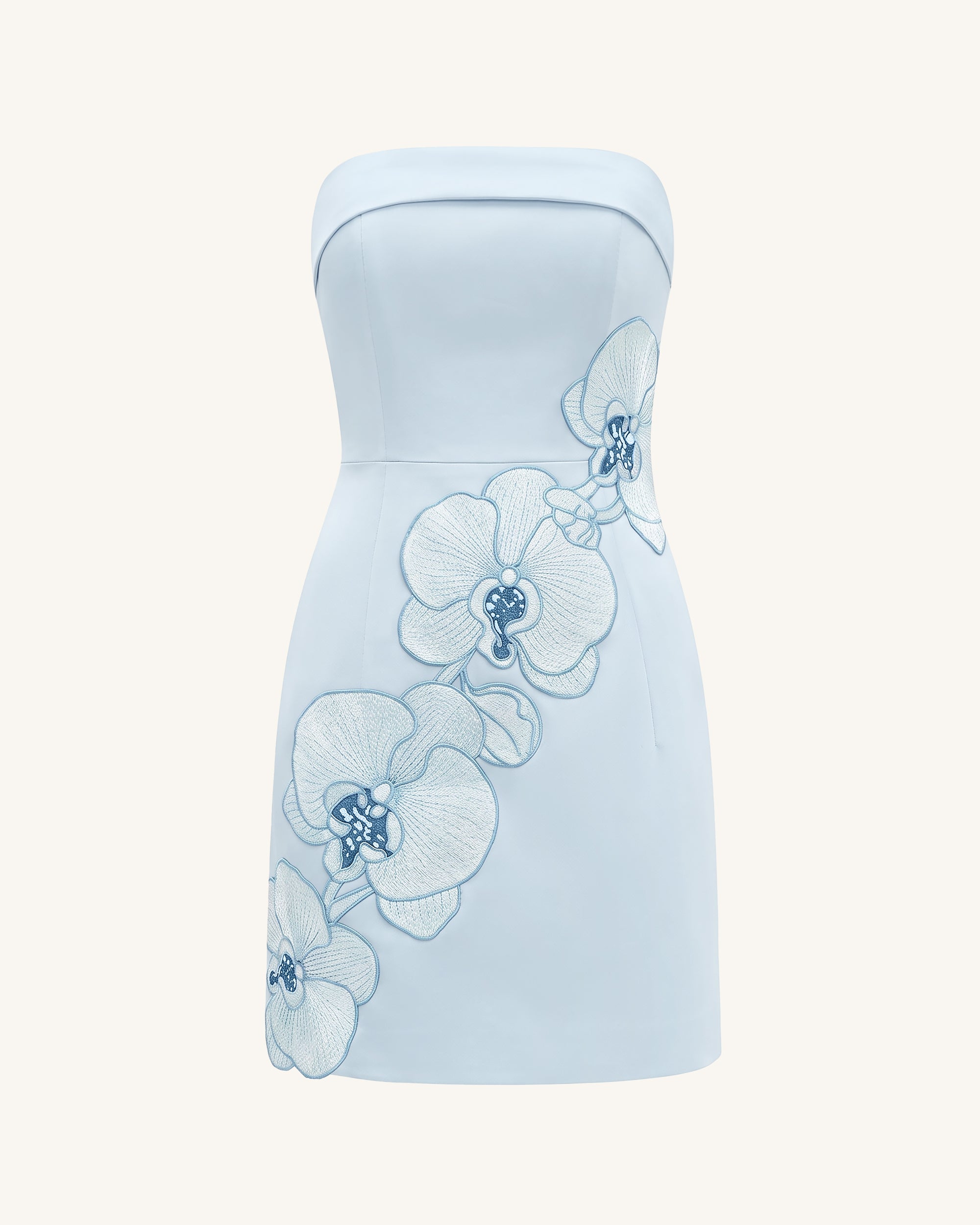 Orchid Robe Midi Droite Bandeau Broderie - Bleu Clair – Image 3