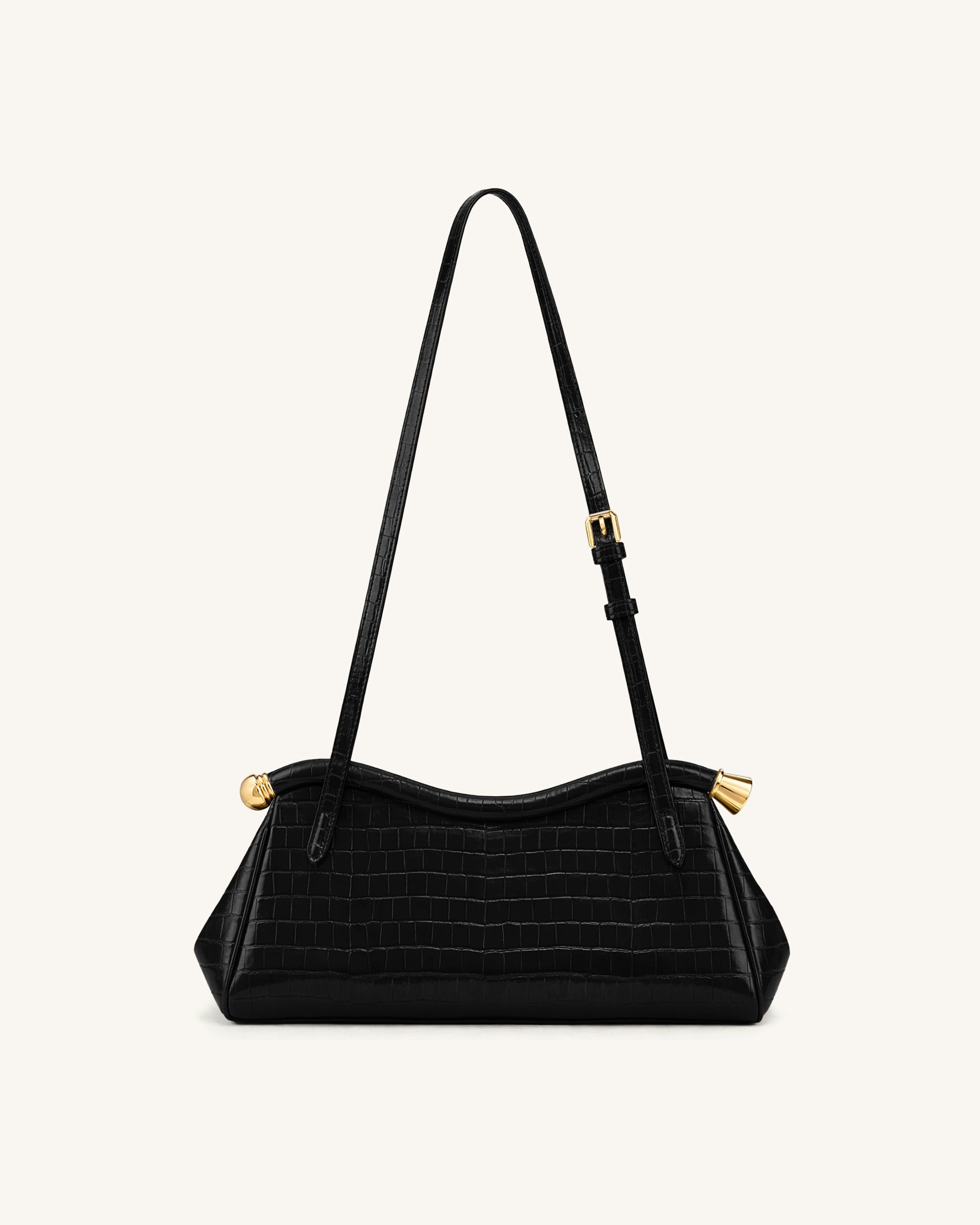 Naomi Sac à Bandoulière Incurvé - Croco Noir – Image 3