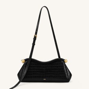 Naomi Sac à Bandoulière Incurvé - Croco Noir