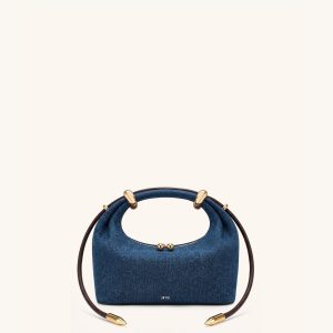 Ellie Sac à main à poignée supérieure orné d'un anneau métallique - Denim bleu