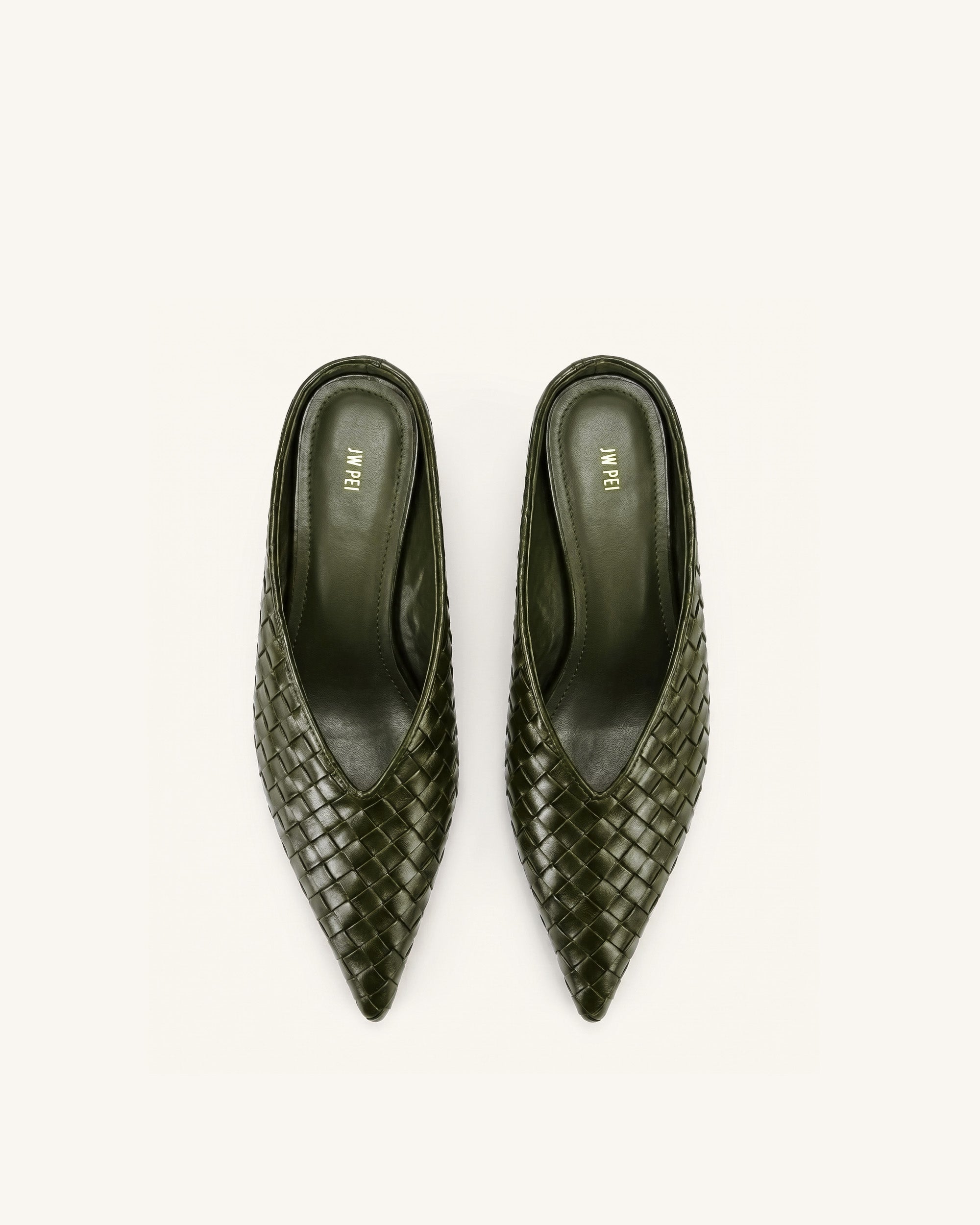 Helena Mules tissées texturées à bout pointu - Vert olive – Image 3