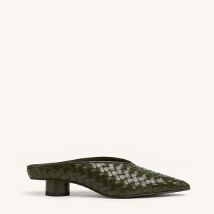 Helena Mules tissées texturées à bout pointu - Vert olive