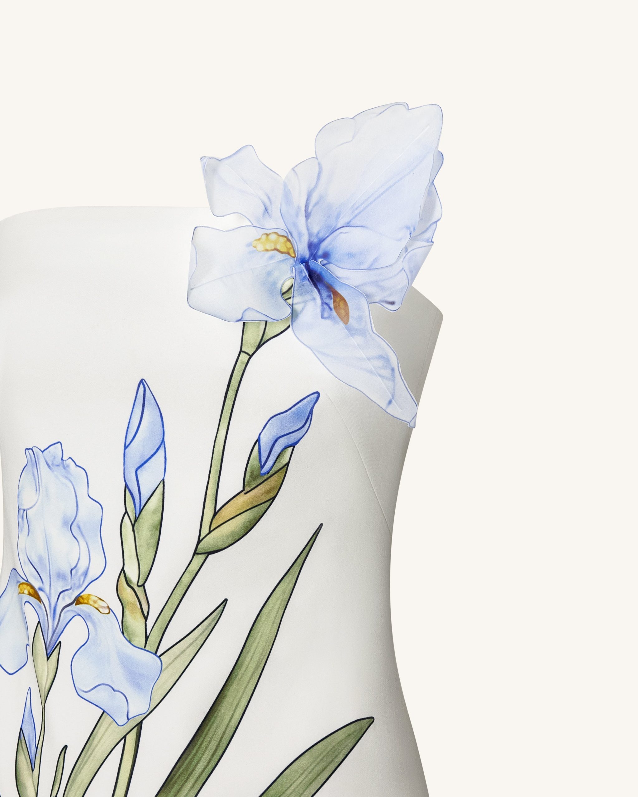 Robe longue asymétrique à fleurs - Blanc – Image 3