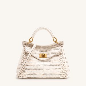 Lucia Sac classique à poignée supérieure - Effet croco blanc cassé